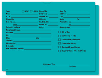 Printed Vehicle Deal Jackets , 9" x 12" (Box of 100)