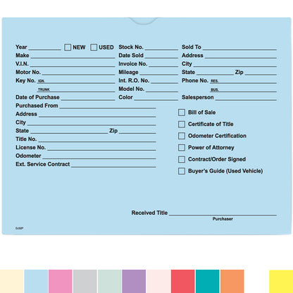 Printed Vehicle Deal Jackets , 9" x 12" (Box of 100)