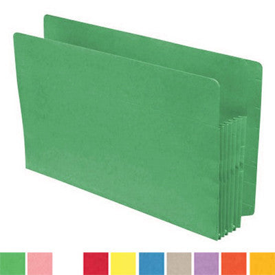 Color Pockets, Full End Tab, Tyvek Gussets, Legal Size, 5-1/4" Expansion- Carton of 100 - Nationwide Filing Supplies