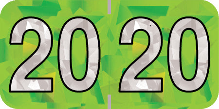 PMA Lime Holographic Year 20 Labels, 3/4" H x 1-1/2" W Laminated- Roll of 500