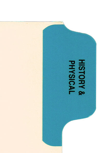 Individual Chart Divider Tabs, History & Physical (Med Blue), Side Tab 1/8th Cut, Pos #1 (Pack of 50)
