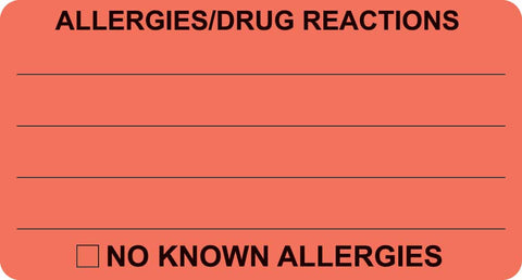 MAP3230 ALLERGIES/DRUG REACTIONS- Fluorescent Red 3-1/4" X 1-3/4" (Roll of 250) - Nationwide Filing Supplies