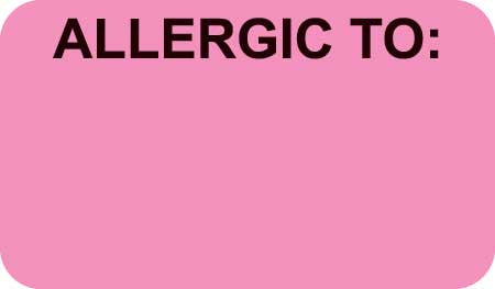 MAP3350 ALLERGIC TO:- Fluorescent Pink 1-1/2" X 7/8" (Roll of 250) - Nationwide Filing Supplies