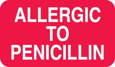 MAP3380 ALLERGIC TO PENICILLIN- Red/White 1-1/2" X 7/8" (Roll of 250)