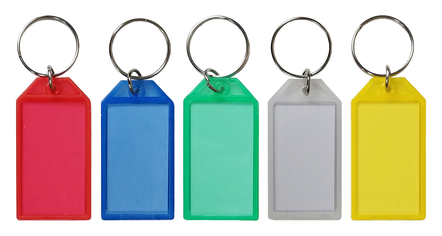 Plastic Key Tags with Split Ring & Label Window, 1-1/8" x 2-1/4" (Box of 100)