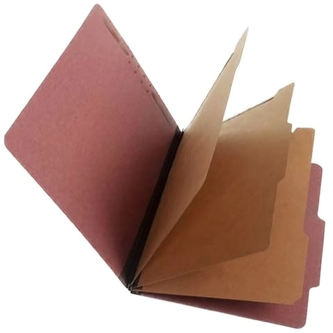 SJ Paper S61850 25 Pt Pressboard Classification Folders, 2/5 Cut ROC Top Tab, Legal Size, 3 Dividers, Carnelian Red (Box of 10) - Nationwide Filing Supplies