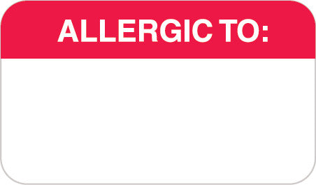 MAP1000 ALLERGIC TO:- Red/White 1-1/2" X 7/8" (Roll of 250) - Nationwide Filing Supplies