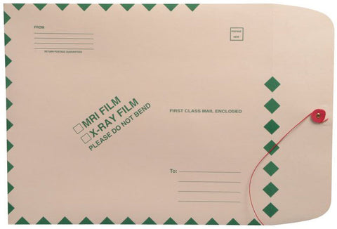 X-Ray Film Mailers, 11 pt Manila, 11" x 13", Green Diamond Border, String and Button Closure (Carton of 50) - Nationwide Filing Supplies