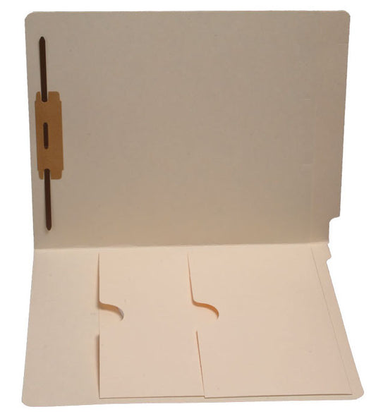 11 pt Manila Folders, Full Cut End Tab, Letter Size, Double Pockets Inside Front, Fastener Pos #1 (Box of 50) - Nationwide Filing Supplies