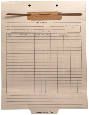 Preprinted Fileback Divider Sheets, Medication Log (Box of 100)