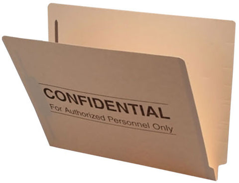 14 pt Manila Folders, Full Cut 2-Ply End Tab, Letter Size, Fastener Pos #1 & #3, Printed "Confidential" (Box of 50) - Nationwide Filing Supplies