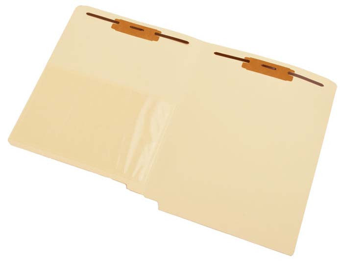 11 pt Manila Folders, Full Cut End Tab, Letter Size, 1/2 Poly Pocket, Fastener Pos #1 & #3 (Box of 50) - Nationwide Filing Supplies