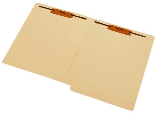 11 pt Manila Folders, Full Cut End Tab, Letter Size, 1/2 Pocket Inside Front, Fasteners Pos #1 & #3 (Box of 50) - Nationwide Filing Supplies