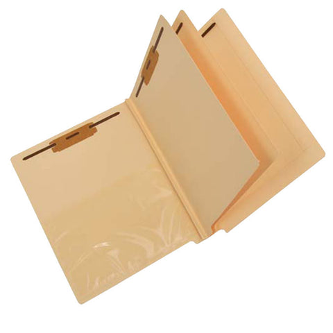 14 Pt. Manila Classification Folders, Full Cut End Tab, Letter Size, Poly Pocket Inside Front, 2 Dividers (Box of 15) - Nationwide Filing Supplies