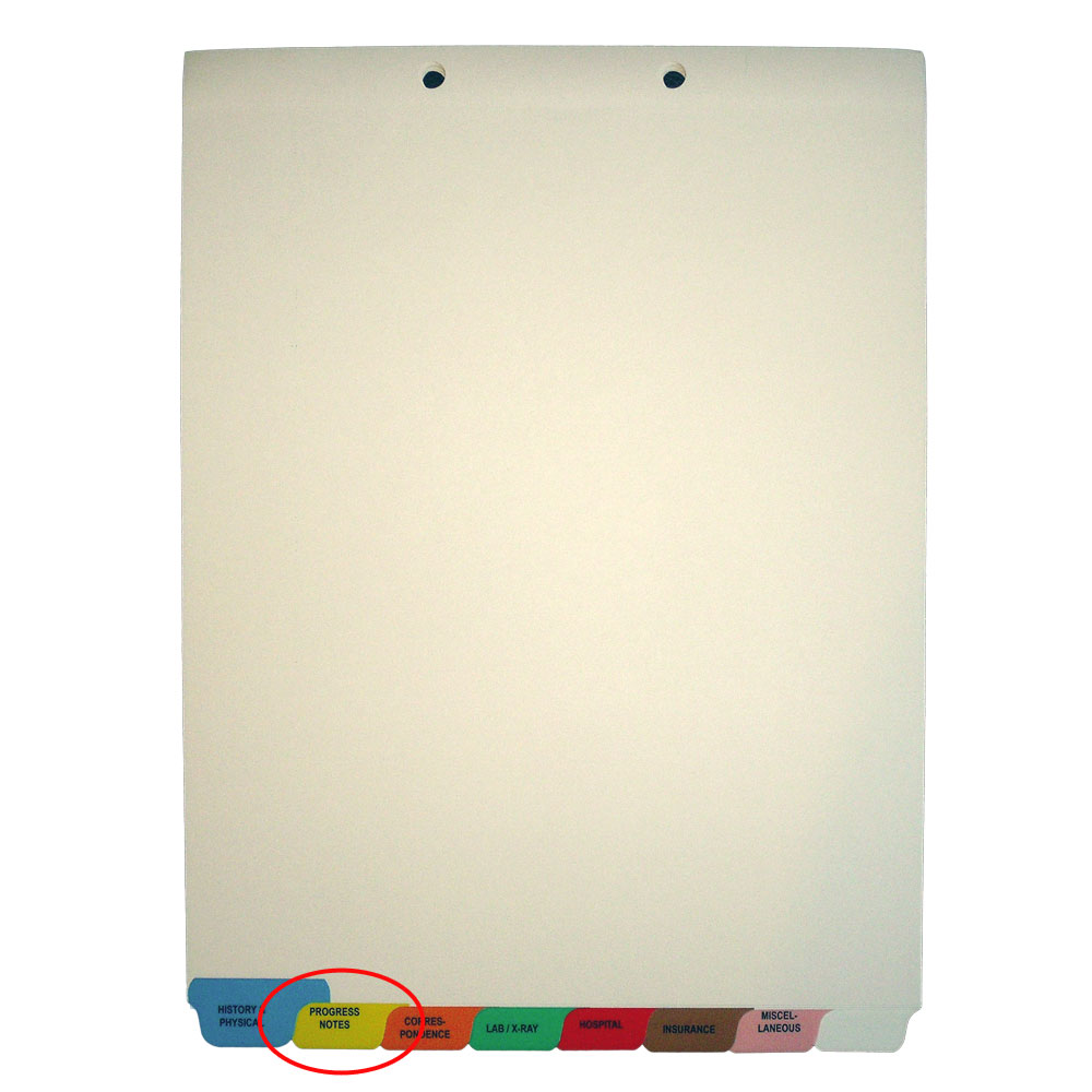 Individual Chart Divider Tabs, Progress Notes, Yellow, Bottom Tab, 1/8th Cut, Pos. #2 (Pack of 25)