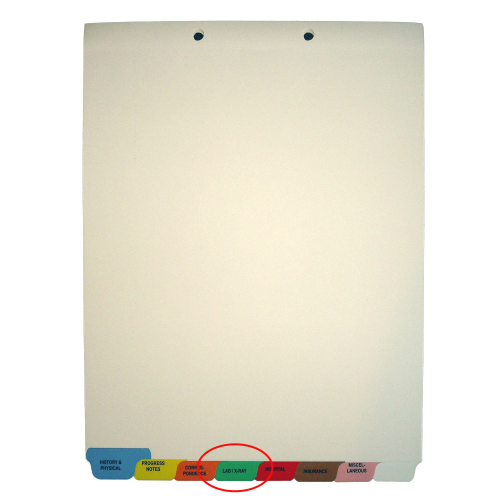 Individual Chart Divider Tabs, Lab/X-Ray, Green, Bottom Tab, 1/8th Cut, Pos. #4 (Pack of 25)