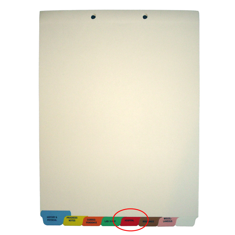 Individual Chart Divider Tabs, Hospital, Red, Bottom Tab, 1/8th Cut, Pos. #5 (Pack of 25)