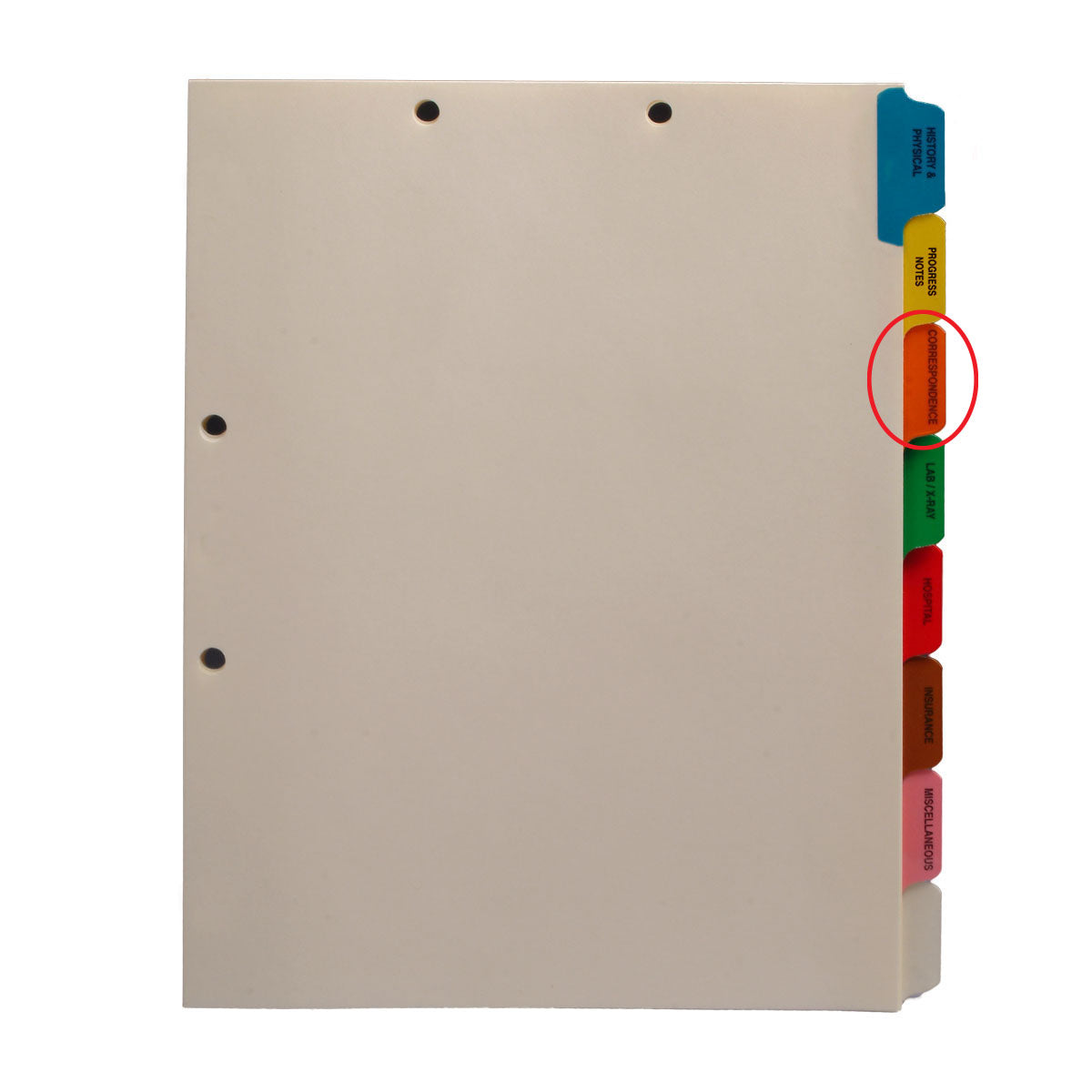 Individual Chart Divider Tabs, Correspondence, Orange, side Tab, 1/8th Cut, Pos. #3 (Pack of 25)