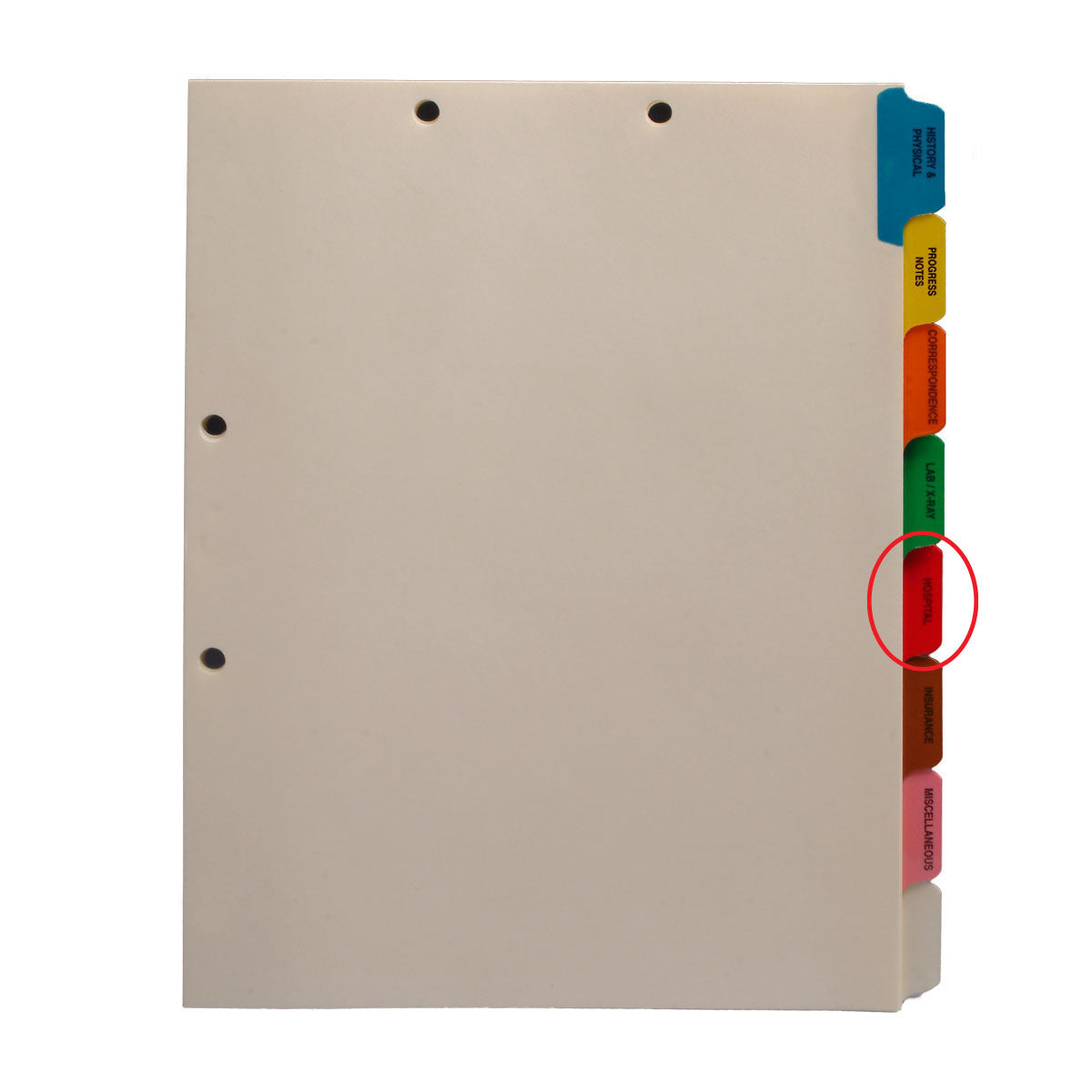 Individual Chart Divider Tabs, Hospital, Red, side Tab, 1/8th Cut, Pos. #5 (Pack of 25)