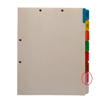 Individual Chart Divider Tabs, Miscellaneous, Pink, side Tab, 1/8th Cut, Pos. #7 (Pack of 25)