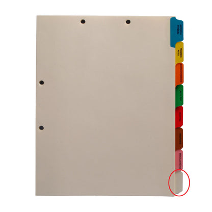 Individual Chart Divider Tabs, Blank, side Tab, 1/8th Cut, Pos. #8 (Pack of 25)