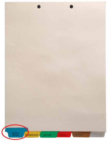 Individual Chart Divider Tabs, History & Physical, Blue, Bottom Tab, 1/6th Cut, Pos. #1 (Pack of 25)