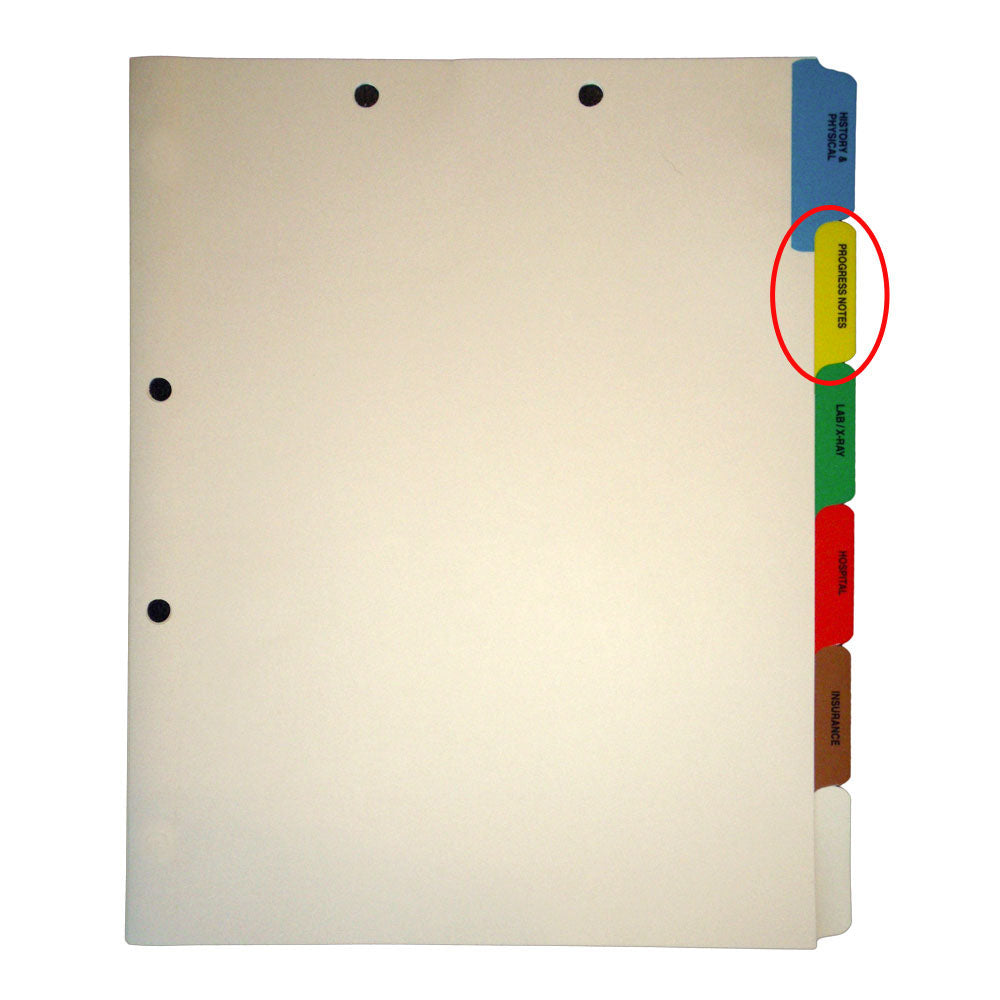 Individual Chart Divider Tabs, Progress Notes, Yellow, Side Tab, 1/6th Cut, Pos. #2 (Pack of 25)