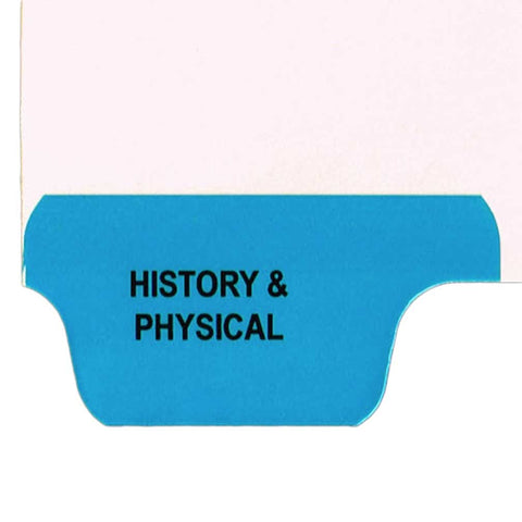 Individual Chart Divider Tabs, History & Physical, Blue, Bottom Tab, 1/8th Cut, Pos. #1 (Pack of 25)