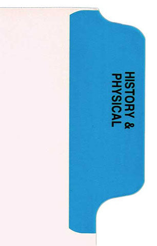 Individual Chart Divider Tabs, History & Physical, Blue, Side Tab, 1/6th Cut, Pos. #1 (Pack of 25)