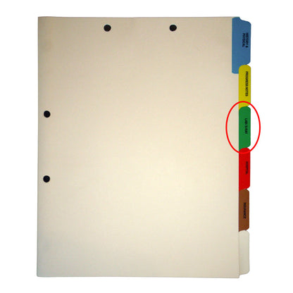 Individual Chart Divider Tabs, Lab/X-Ray, Green, Side Tab, 1/6th Cut, Pos. #3 (Pack of 25)
