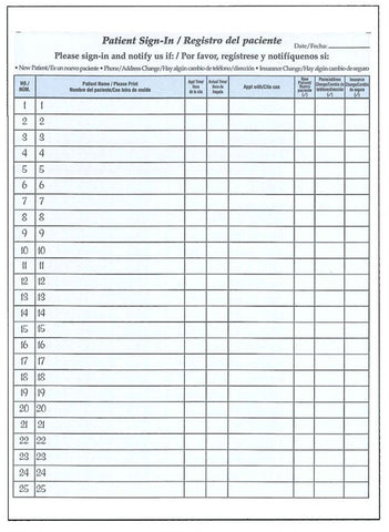 Patient-Sign In Sheets, HIPAA Compliant, 8-1/2" x 11" Carbonless Form, Spanish/English Bilingual, Blue (Pack of 125)