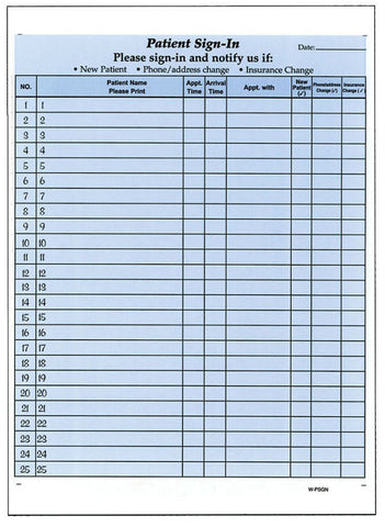 Patient Sign-In Sheets, HIPAA Compliant, 8-1/2" x 11" Carbonless Form, Blue (Pack of 125)