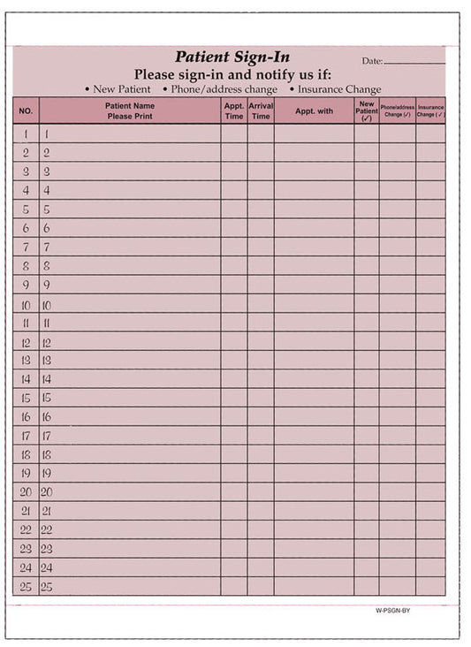 Patient Sign-In Sheets, HIPAA Compliant, 8-1/2" x 11" Carbonless Form, Burgundy (Pack of 125)