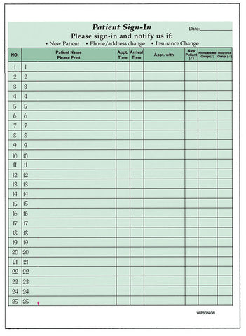 Patient Sign-In Sheets, HIPAA Compliant, 8-1/2" x 11" Carbonless Form, Green (Pack of 125)