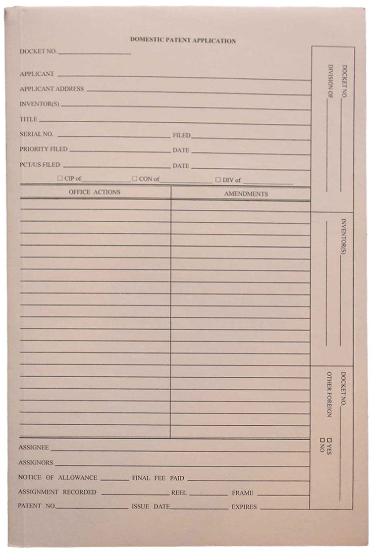 Patent and Trademark Folder, No Tab for Drawer Filing, Manila - "DOMESTIC PATENT APPLICATION" (Box of 25) - Nationwide Filing Supplies