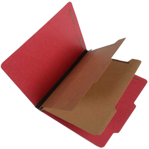 SJ Paper S61407 25 Pt Pressboard Classification Folders, 2/5 Cut ROC Top Tab, Legal Size, 2 Dividers, Ruby Red (Box of 15) - Nationwide Filing Supplies