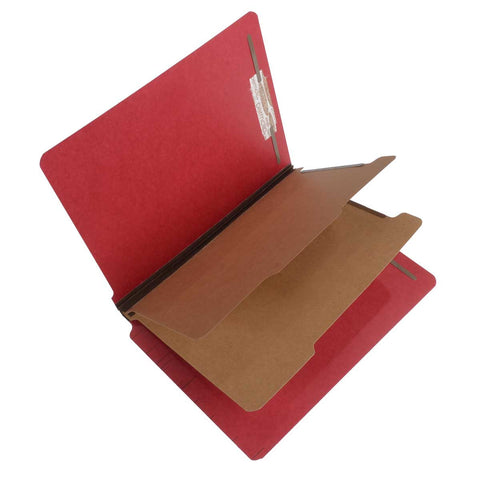 SJ Paper S61437 25 pt Pressboard Classification Folders, Full Cut End Tab, Legal Size, 2 Dividers, Red (Box of 15) - Nationwide Filing Supplies