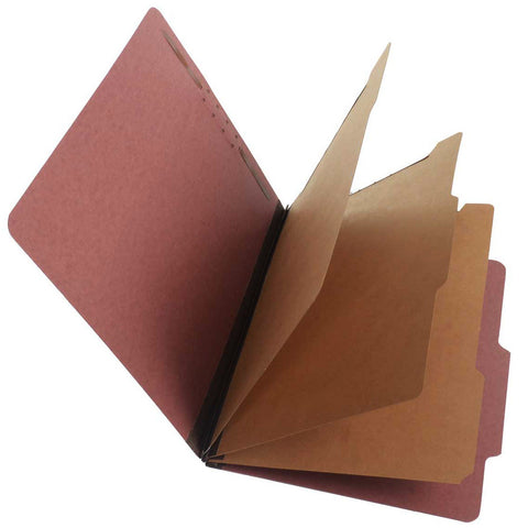SJ Paper S60850 25 Pt Pressboard Classification Folders, 2/5 Cut ROC Top Tab, Letter Size, 3 Dividers, Carnelian Red (Box of 10) - Nationwide Filing Supplies