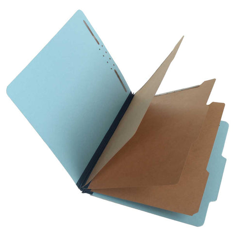 SJ Paper S60853 25 Pt Pressboard Classification Folders, 2/5 Cut ROC Top Tab, Letter Size, 3 Dividers, Blue (Box of 10) - Nationwide Filing Supplies