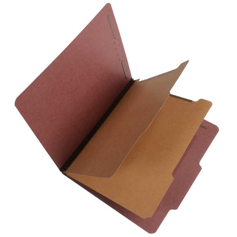 SJ Paper S60900 25 Pt Pressboard Classification Folders, 2/5 Cut ROC Top Tab, Letter Size, 2 Dividers, Red (Box of 15) - Nationwide Filing Supplies