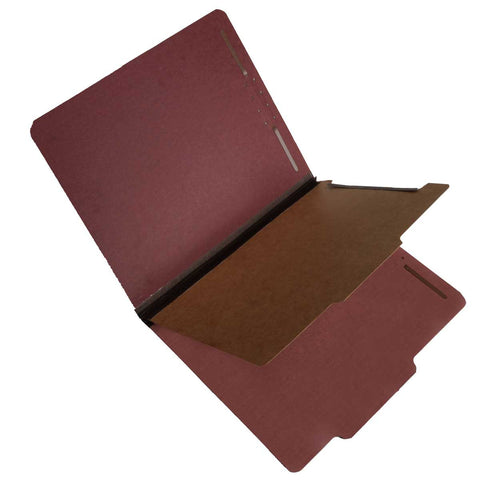 SJ Paper S61950 25 Pt. Pressboard Classification Folders, 2/5 Cut ROC Top Tab, Legal Size, 1 Divider, Carnelian Red (Box of 20) - Nationwide Filing Supplies