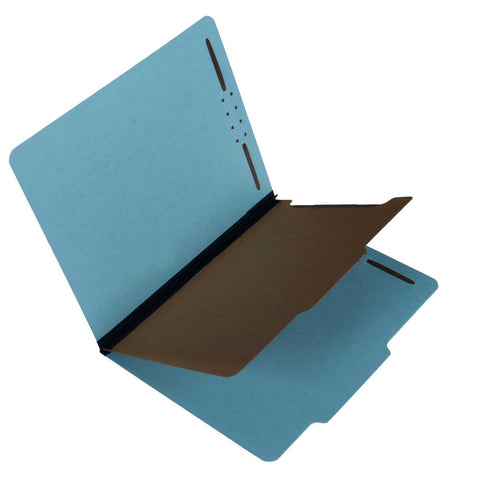 SJ Paper S61953 25 Pt Pressboard Classification Folders, 2/5 Cut ROC Top Tab, Legal Size, 1 Divider, Blue (Box of 20) - Nationwide Filing Supplies