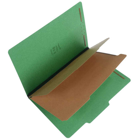 SJ Paper S61401 25 Pt Pressboard Classification Folders, 2/5 Cut ROC Top Tab, Legal Size, 2 Dividers, Emerald Green (Box of 15) - Nationwide Filing Supplies