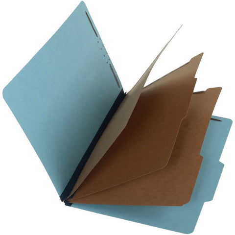 SJ Paper S61853 25 Pt Pressboard Classification Folders, 2/5 Cut ROC Top Tab, Legal Size, 3 Dividers, Pale Blue (Box of 10) - Nationwide Filing Supplies