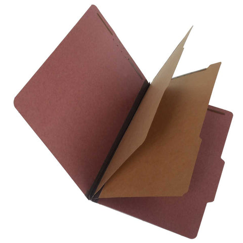 SJ Paper S61900 25 Pt Pressboard Classification Folders, 2/5 Cut ROC Top Tab, Legal Size, 2 Dividers, Carnelian Red (Box of 15) - Nationwide Filing Supplies