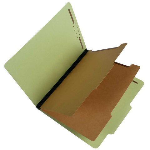 SJ Paper S61901 25 Pt Pressboard Classification Folders, 2/5 Cut ROC Top Tab, Legal Size, 2 Dividers, Peridot Green (Box of 15) - Nationwide Filing Supplies