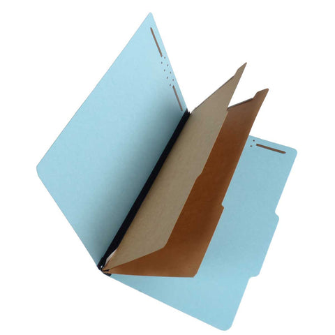 SJ Paper S61903 25 Pt Pressboard Classification Folders, 2/5 Cut ROC Top Tab, Legal Size, 2 Dividers, Blue (Box of 15) - Nationwide Filing Supplies