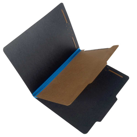 SJ Paper S62614 25 Pt. Fusion Black Pressboard Classification Folders, 2/5 Cut ROC Top Tab, Letter Size, 1 Divider, Blue Tyvek (Box of 20) - Nationwide Filing Supplies