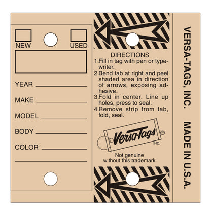 Versa-Tags Self Protecting Key Tags, 3" x 1-1/4"(Box of 250)