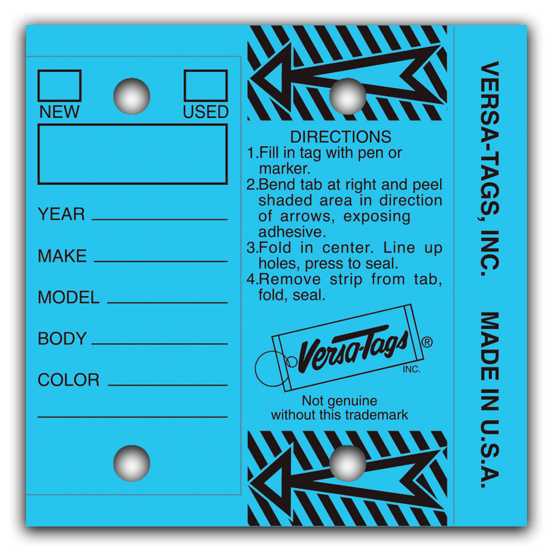 Versa-Tags Self Protecting Key Tags, 3" x 1-1/4"(Box of 250)